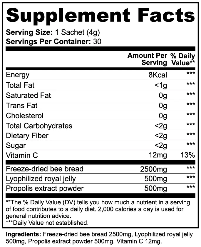 Bee Pollen Powder Supplement Facts panel